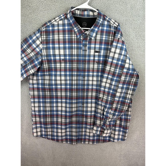 Wrangler ATG Shirt Mens 3XT Blue Gray Red Plaid Long Sleeve Performance Outdoors
